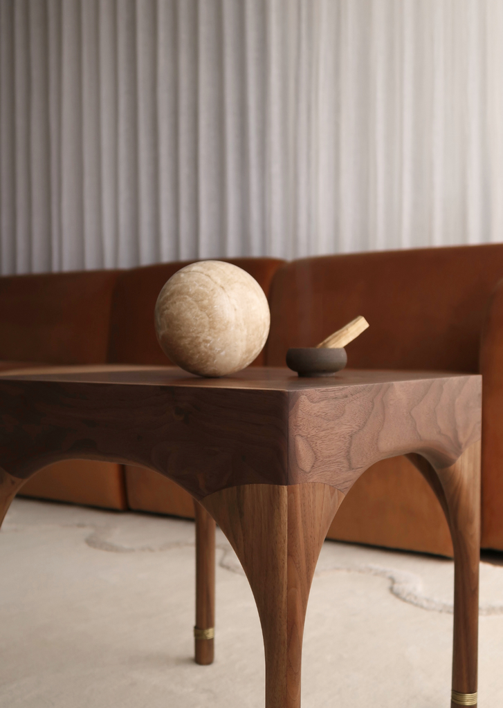 Wela Side Table close-up of walnut detailing, handcrafted in NSW